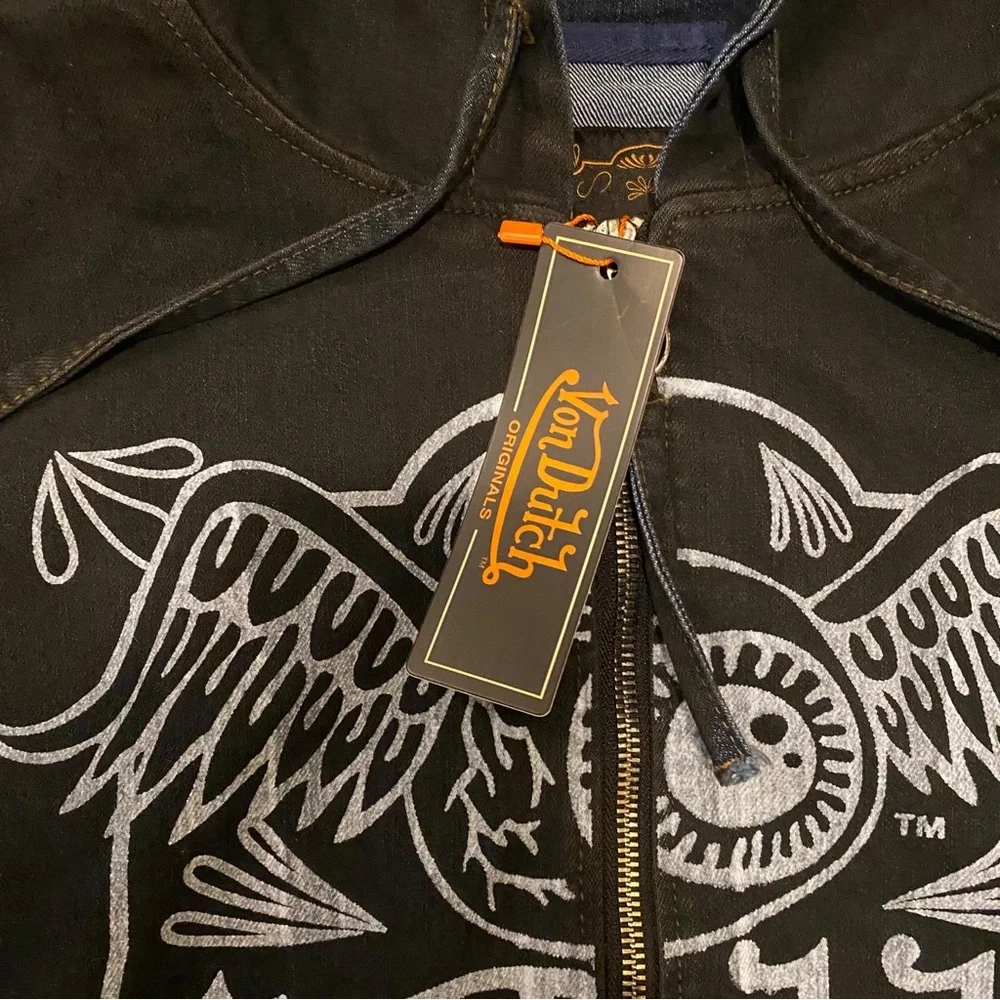 Von Dutch vintage retro washed denim jean hoodie jacket coat large